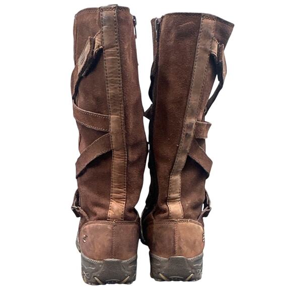 Skechers Suede Leather Boots 8 Brown Strappy Flats Boho Winter College Academia - Picture 4 of 16